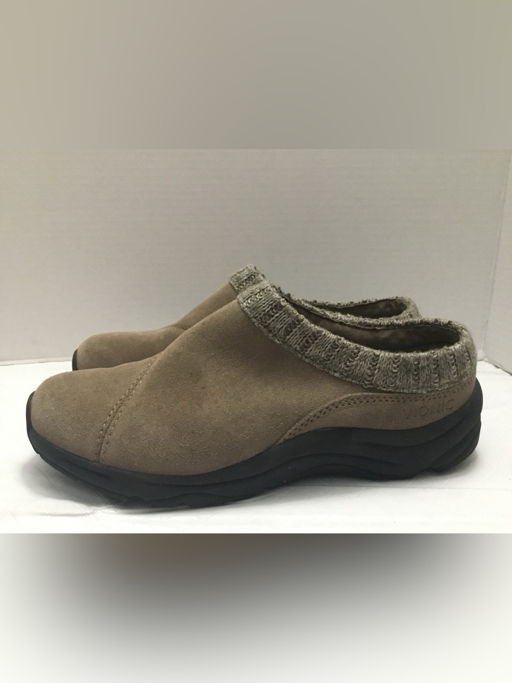 Brown Suede Slip-On Comfort Clogs Knit Trim Cushioned Sole Size 7.5 - Picture 4 of 10